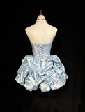 Vintage Ball Gown Sweetheart Taffeta Light Sky Blue Sleeveless Mini Short Formal 8th Grade Homecoming Dresses Summer Middle School Hoco Dress Homecoming Outfits HZ1214