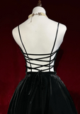 Vintage A line Spaghetti Straps Black Velvet Mini Short Formal 8th Grade Homecoming Dresses Summer Middle School Hoco Dress 20th Birthday Outfits HZ1214