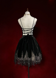 Vintage A line Spaghetti Straps Black Velvet Mini Short Formal 8th Grade Homecoming Dresses Summer Middle School Hoco Dress 20th Birthday Outfits HZ1214