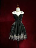 Vintage A line Spaghetti Straps Black Velvet Mini Short Formal 8th Grade Homecoming Dresses Summer Middle School Hoco Dress 20th Birthday Outfits HZ1214