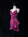 Vintage Sheath Halter Satin Mini Short Formal 8th Grade Homecoming Dresses Summer Middle School Hoco Dress Homecoming Outfits HZ1214