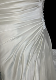Unique Wedding Dress A Line V Neck White Satin Beads 90s Wedding Dresses Vintage Bridal Gowns HZ1214