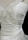 Unique Wedding Dress A Line V Neck White Satin Beads 90s Wedding Dresses Vintage Bridal Gowns HZ1214