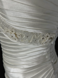Unique Wedding Dress A Line V Neck White Satin Beads 90s Wedding Dresses Vintage Bridal Gowns HZ1214