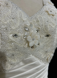 Unique Wedding Dress A Line V Neck White Satin Beads 90s Wedding Dresses Vintage Bridal Gowns HZ1214