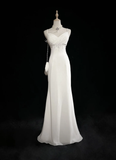 Unique Wedding Dress Mermaid Spaghetti Straps White Chiffon Beads 90s Wedding Dresses Vintage Bridal Gowns HZ1214
