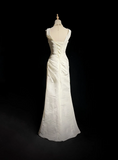 Unique Wedding Dress Mermaid V Neck White Taffeta Appliques 90s Wedding Dresses Vintage Bridal Gowns HZ1214