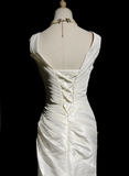 Unique Wedding Dress Mermaid V Neck White Taffeta Appliques 90s Wedding Dresses Vintage Bridal Gowns HZ1214