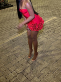 Sexy Sheath Strapless Red Satin Mini Short Formal 8th Grade Homecoming Dresses Summer Middle School Hoco Dress 18th Birthday Outfits HZ1214