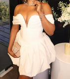 Sexy Ball Gown Off The Shoulder White Satin Mini Short Formal 8th Grade Homecoming Dresses Summer Middle School Hoco Dress 20th Birthday Outfits HZ1214