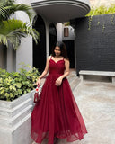 Elegant A line Spaghetti Straps Burgundy Long Prom Dresses Party Dress Summer 20th Birthday Outfits 18th Birthday Dresses For Teens HZ1214