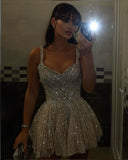 Fancy Short Hoco Dresses A line Straps Champagne Mini Formal 8th Grade Homecoming Dresses Summer Middle School Homecoming Outfits HZ1214