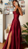 Elegant A line Spaghetti Straps Burgundy Backless Long Prom Dresses Party Dress Summer 20th Birthday Outfits 18th Birthday Dress Inspo For Teens HZ1214