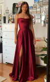 Elegant A line Spaghetti Straps Burgundy Backless Long Prom Dresses Party Dress Summer 20th Birthday Outfits 18th Birthday Dress Inspo For Teens HZ1214