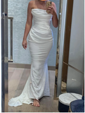 Romantic Bridal Gown Mermaid Strapless White Ruffles Wedding Dresses Minimalist Bridal Gowns HZ1214