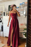 Elegant A line Spaghetti Straps Burgundy Backless Long Prom Dresses Party Dress Summer 20th Birthday Outfits 18th Birthday Dress Inspo For Teens HZ1214