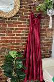 Elegant A line Spaghetti Straps Burgundy Backless Long Prom Dresses Party Dress Summer 20th Birthday Outfits 18th Birthday Dress Inspo For Teens HZ1214