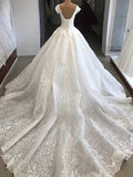 Unique Bridal Gown Ball Gown Off The Shoulder White Short Sleeves Lace Wedding Dresses Pretty Bridal Gowns HZ1214