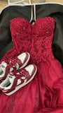 Elegant A line Sweetheart Lace Burgundy Tulle Long Prom Dresses Party Dress Summer 20th Birthday Outfits 18th Birthday Dresses HZ1214