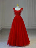 Elegant A line Spaghetti Straps Red Long Prom Dresses Party Dress Summer 20th Birthday Outfits 18th Birthday Dress Inspo For Teens HZ1214