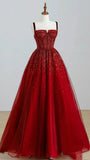 Elegant Ball Gown Spaghetti Straps Wine Red Long Prom Dresses Party Dress Summer 20th Birthday Outfits 18th Birthday Dress Inspo For Teens HZ1214