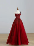 Elegant Ball Gown Spaghetti Straps Wine Red Long Prom Dresses Party Dress Summer 20th Birthday Outfits 18th Birthday Dress Inspo For Teens HZ1214