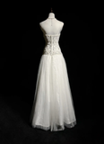 Unique Bridal Dress A Line V Neck White Tulle Long 90s Wedding Dresses Vintage Bride Dress Bridal Gowns HZ1214