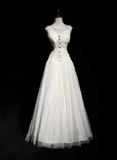 Unique Bridal Dress A Line V Neck White Tulle Long 90s Wedding Dresses Vintage Bride Dress Bridal Gowns HZ1214