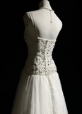Unique Bridal Dress A Line V Neck White Tulle Long 90s Wedding Dresses Vintage Bride Dress Bridal Gowns HZ1214