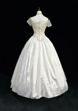 Unique Bridal Gown Ball Gown Off The Shoulder White Short Sleeves Lace Wedding Dresses Vintage 80s Wedding Gowns HZ1214