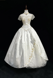 Unique Bridal Gown Ball Gown Off The Shoulder White Short Sleeves Lace Wedding Dresses Vintage 80s Wedding Gowns HZ1214