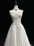 Unique Bridal Dress A Line Spaghetti Straps White Lace Long 90s Wedding Dresses Vintage Bride Dress Bridal Gowns HZ1214