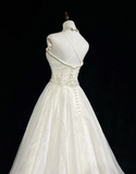 Unique Bridal Dress A Line Spaghetti Straps White Lace Long 90s Wedding Dresses Vintage Bride Dress Bridal Gowns HZ1214