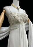Unique Bridal Dress A line Spaghetti Straps White 90s Chiffon Wedding Dresses Vintage Bride Dress Bridal Gowns HZ1214