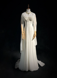 Unique Bridal Dress A line Spaghetti Straps White 90s Chiffon Wedding Dresses Vintage Bride Dress Bridal Gowns HZ1214
