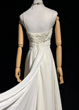 Unique Bridal Dress A line Spaghetti Straps White 90s Chiffon Wedding Dresses Vintage Bride Dress Bridal Gowns HZ1214