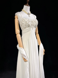 Unique Bridal Dress A line Spaghetti Straps White 90s Chiffon Wedding Dresses Vintage Bride Dress Bridal Gowns HZ1214