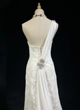 Unique Bridal Dress Mermaid One Shoulder Chiffon White Lace Wedding Dress With Beads 90s Wedding Dresses Vintage Bride Dress Bridal Gowns HZ1214