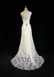 Unique Bridal Dress Mermaid One Shoulder Chiffon White Lace Wedding Dress With Beads 90s Wedding Dresses Vintage Bride Dress Bridal Gowns HZ1214