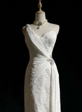Unique Bridal Dress Mermaid One Shoulder Chiffon White Lace Wedding Dress With Beads 90s Wedding Dresses Vintage Bride Dress Bridal Gowns HZ1214
