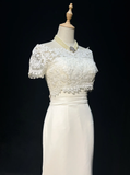 Unique Bridal Gown Mermaid Strapless Chiffon Wedding Dress With White Short Sleeves Lace Jacket Wedding Dresses Vintage 80s Wedding Gowns HZ1214