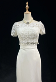 Unique Bridal Gown Mermaid Strapless Chiffon Wedding Dress With White Short Sleeves Lace Jacket Wedding Dresses Vintage 80s Wedding Gowns HZ1214