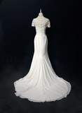 Unique Bridal Gown Mermaid Strapless Chiffon Wedding Dress With White Short Sleeves Lace Jacket Wedding Dresses Vintage 80s Wedding Gowns HZ1214
