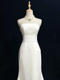 Unique Bridal Gown Mermaid Strapless Chiffon Wedding Dress With White Short Sleeves Lace Jacket Wedding Dresses Vintage 80s Wedding Gowns HZ1214