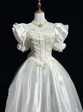 Princess Bridal Gown Ball Gown Square Neck Tulle 1960s Wedding Dress With White Short Sleeves Lace Wedding Dresses Vintage 80s Wedding Gowns HZ1214