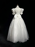 Princess Bridal Gown Ball Gown Square Neck Tulle 1960s Wedding Dress With White Short Sleeves Lace Wedding Dresses Vintage 80s Wedding Gowns HZ1214