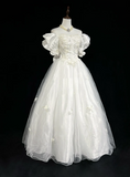 Princess Bridal Gown Ball Gown Square Neck Tulle 1960s Wedding Dress With White Short Sleeves Lace Wedding Dresses Vintage 80s Wedding Gowns HZ1214
