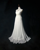 Unique Bridal Dress A line One Shoulder Chiffon White Wedding Dress With Beads 90s Wedding Dresses Vintage Bride Dress Bridal Gowns HZ1214