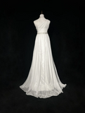 Unique Bridal Dress A line One Shoulder Chiffon White Wedding Dress With Beads 90s Wedding Dresses Vintage Bride Dress Bridal Gowns HZ1214
