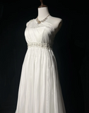 Unique Bridal Dress A line One Shoulder Chiffon White Wedding Dress With Beads 90s Wedding Dresses Vintage Bride Dress Bridal Gowns HZ1214